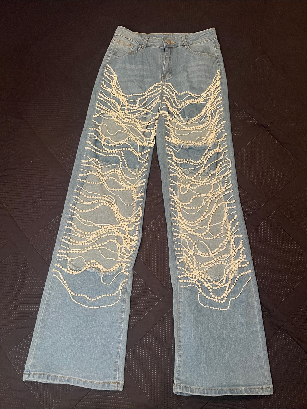& Other Stories Pearl-Embellished Light Blue Wide-Leg Jeans